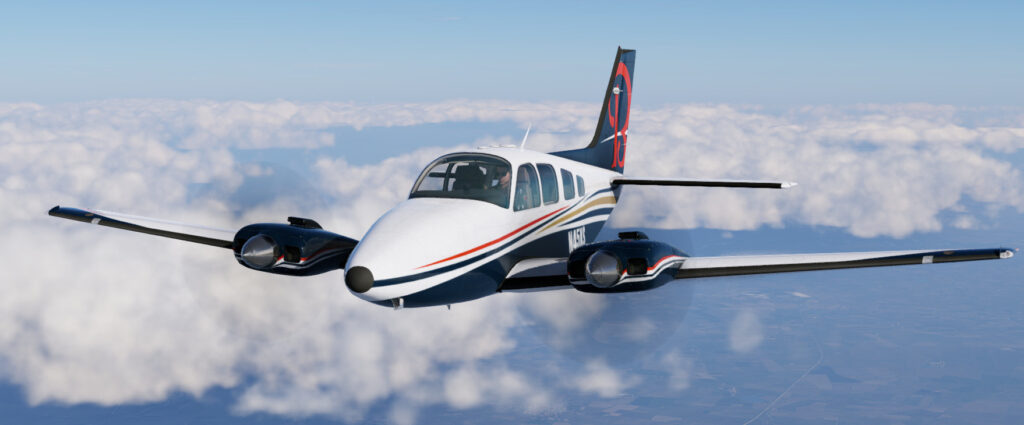 Baron B58 crcuising at altitude thanks to the turbonormalized engines.